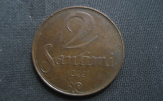 Latvia  2 santiimia  1922  KM # 2  Bronze