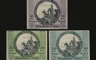 Itävalta Notgeld 10, 20, 50 Heller, Weissenkirchen 1920