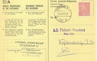 1956 M54 20 (mk) vastauskortti Ruotsista