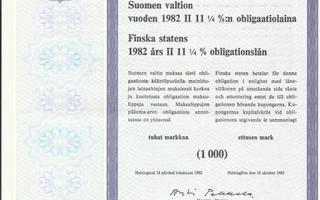Suomen valtion 1982 II 11 1/4 %:n obligaatiolaina(1000 mk)