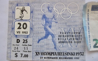 Helsinki 1952 Olympia Pääsylippu Lippu Yleisurheilu 20.7.52