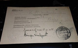 Suomenlinna < Karjaa R-läh.kuitti leijonaleima 1930 PK1000/7