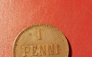 *Suomi *  1 penniä  *1913  *   Copper/Kupari *1+/EF