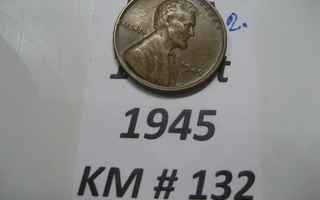 U.S.A   1 Cent 1945  KM # 132  Pronssi  "Lincoln - Wheat Pen