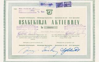 1961 Urheilutarpeita (KARHU) Oy, Helsinki pörssi osakekirja