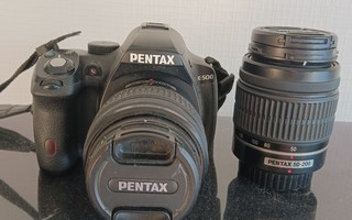Pentax K-500 kamera & 2 objektiivia