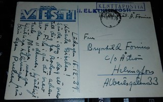 Viesti Kenttäposti kortti 11.ELK 1939 PK450/14