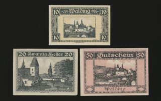 Itävalta Notgeld 10, 20, 50 Heller, Walding 1920