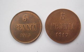 5 penniä 1915 ja 1917