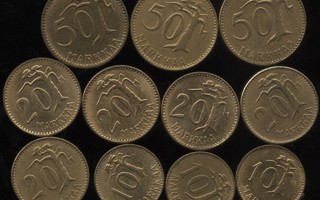 10 markkaa - 50 markkaa 1952-1962 erä 11 hyväkuntoista