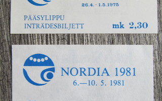 NORDIA 1975 ja 1981, pääsyliput.