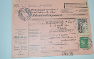 Saimaa 10 markaa merkki ja 50 p postiennakossa 1936