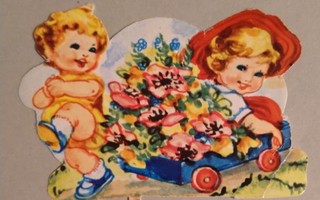 EO Lapset ja ruusukärryt  -vanha kiiltokuva