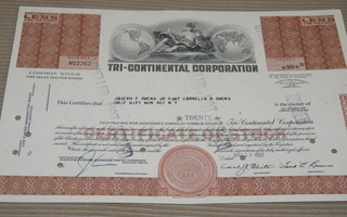 Osakekirja Yhdysvallat Tri-Continental Corporation 1967