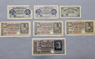 Vanhat saksalaiset setelit, 2, 5, 20, 50 (Deutsches Reich)