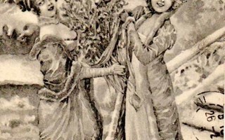NAINEN / Viktoriaanisen ajan ladyt, lumiset portaat. 1900-l.