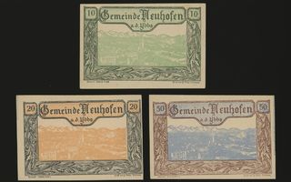 Itävalta Notgeld 10, 20, 50 Heller, Neuhofen 1920