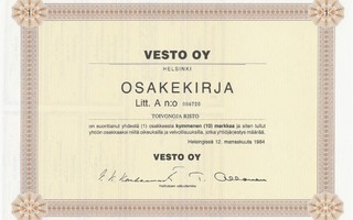 1984  Vesto Oy, Helsinki osakekirja pörssi YIT