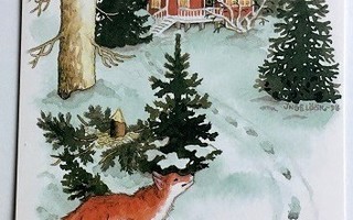 Kettu hiipii pihapiirissä Joulukortti