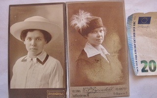 2 VANHAA CDV Valokuvaa Naiset KIVAT Hatut 1900-l Helsinki