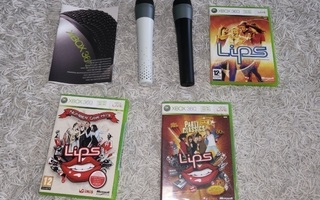 Xbox360 3KPL LIPS-PELEJÄ JA 2KPL MIKKEJÄ