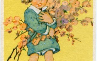 Lapsi - Tyttö ja kukat - Kortti 1940-50-luvulta