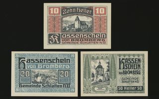 Itävalta Notgeld 10, 20, 50 Heller, Schlatten 1920