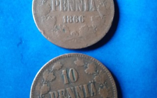 2 kpl 10 penniä 1866