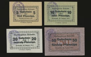 Saksa Notgeld 5, 10, 20, 50 Pfg, Eichstätt 20.1.1917