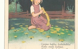 Martta WENDELIN - Tyttö tekee kukkaseppelettä, Kalevalaa