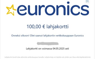 Euronics 100 euron digitaalinen lahjakortti.