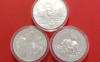 3 kpl 1 oz 999 hopeaa: Enkeli, Elefantti, Nooan arkki (KD54)