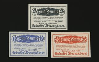 Saksa Notgeld 5, 10, 50 Pfennig, Bunzlau 1.7.1918