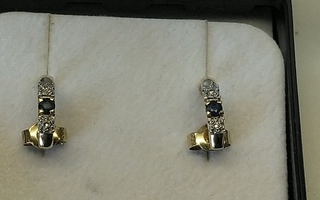 14 karaatin kultaiset timanttikorvakorut sinisafiirilla