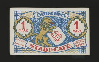 Saksa Notgeld 1 Mark Hamburg, Stadt-Cafe Broihan 1921