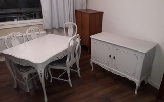 Ruokailupöytä ja senkki, valkoinen