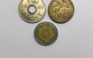 3 kolikkoa - Fiji, Australia, Argentiina - 1968, 1985, 1995