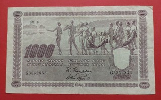 1000 markkaa 1945 Litt B, kunto noin 4.  (KD14)