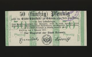 Saksa Notgeld 50 Pfg, Schwetz 1.2.1917