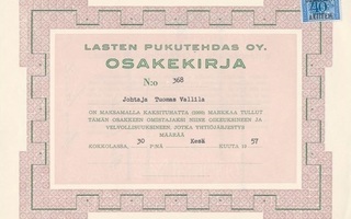 1957 Lasten Pukutehdas Oy, Kokkola osakekirja
