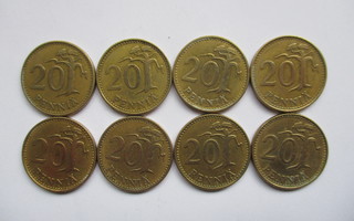 20 penniä 1963-1982, 8 kpl eri vuosilta