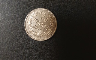 50 penniä 1917 hopeaa kolikko