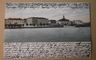 Pori, rantanäkymä ja mm. Raatihuone, väripk, p. 1905