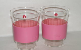 Iittala HOTCOOL lasi, 2 kpl, pink pidike, roosa nauha 2003