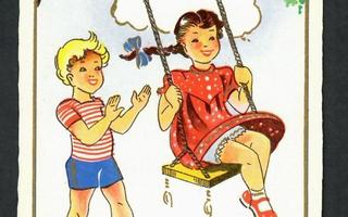 Lapsi - Keinuva tyttö - Kortti 1940-50-luvulta