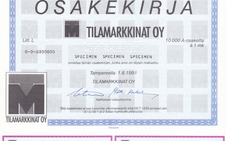 1991 Tilamarkkinat Oy spec Tampere pörssi osakekirja