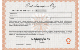 Outokumpu Oy yritystodistus specimen 21 x 15 cm