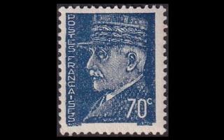 Ranska 517 ** Käyttösarja Pétain 70 C sininen (1941)