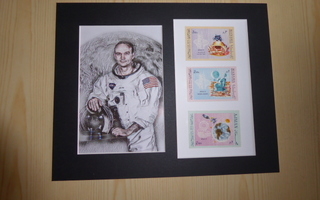 Apollo 11 avaruus taidekuva ja postimerkit paspiksessa