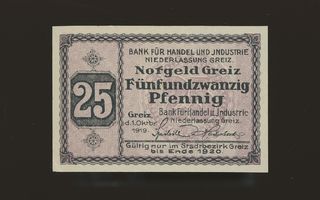 Saksa Notgeld 25 Pfennig, Greiz 1.10.1919